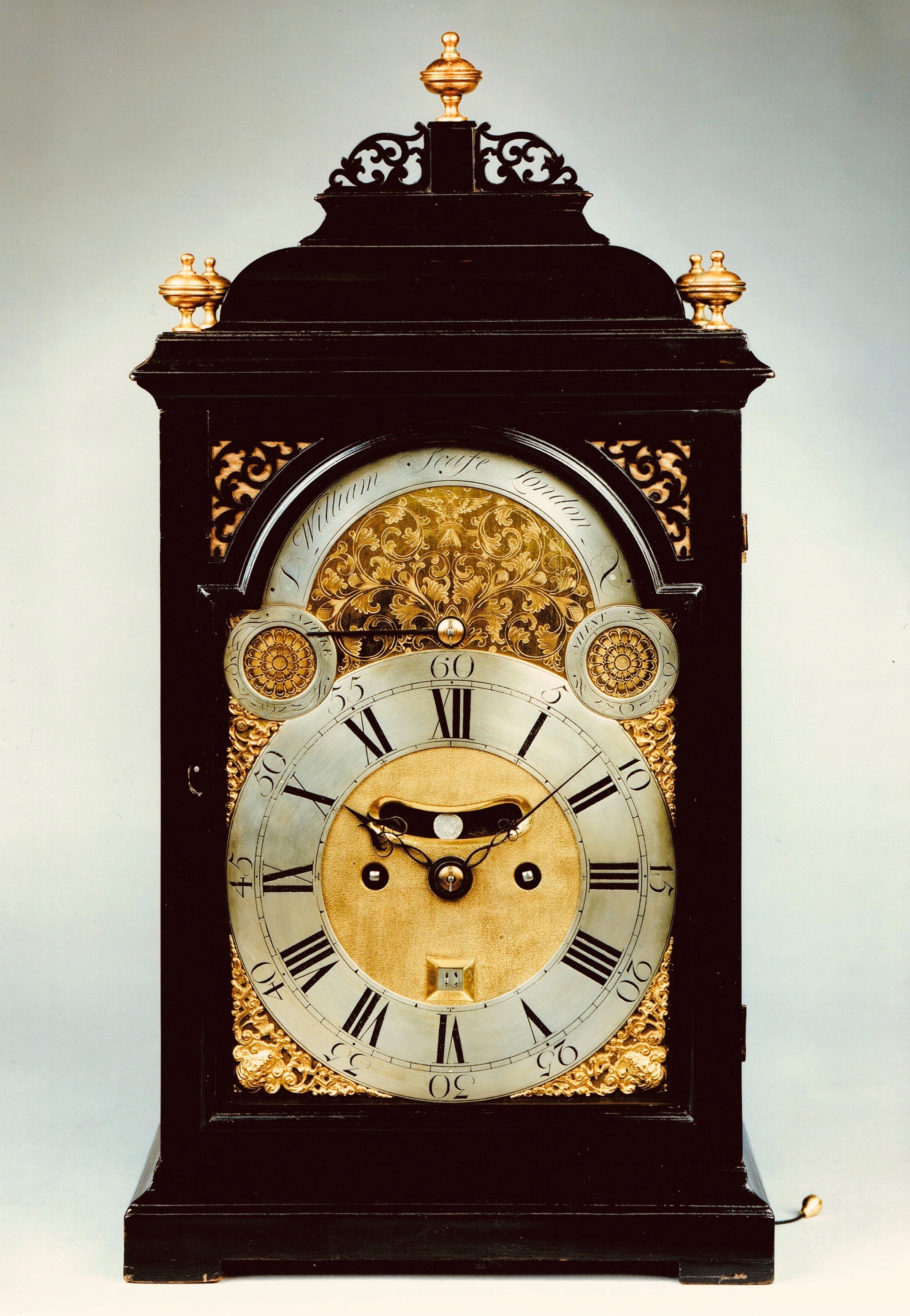 18TH CENTURY ANTIQUE GEORGIAN EBONIZED BRACKET CLOCK BY WILLIAM SCAFE OF LONDON 